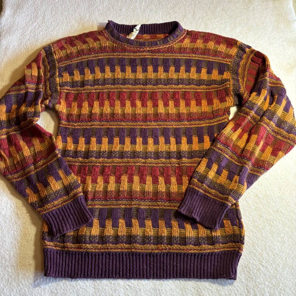CROSSINGS Mens Geometric Pattern‎ Knit Sweater Purple Orange Red Yellow M